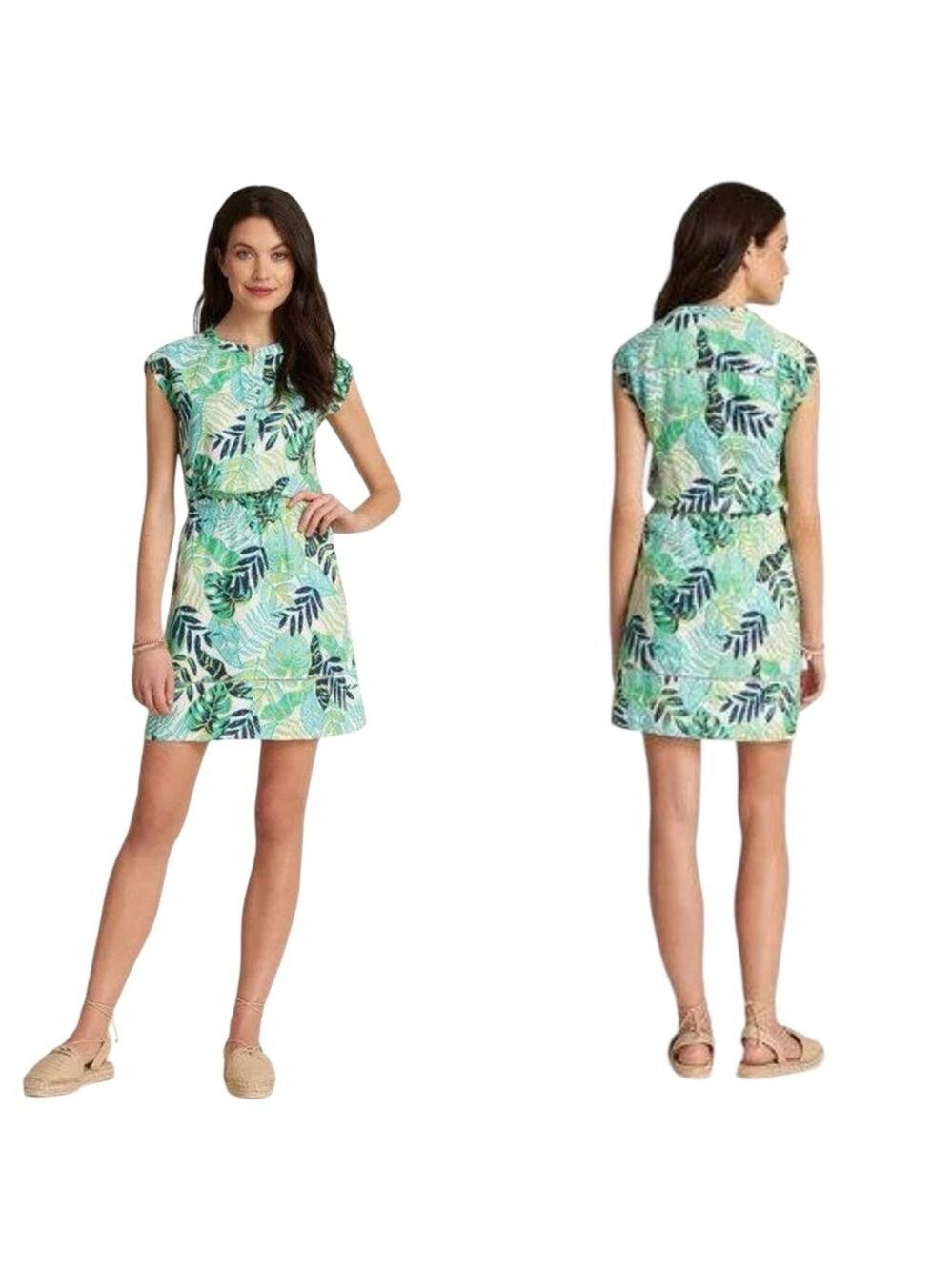 Hatley Abbey Shirt Dress Leaf Print Long Sleeve Button Front Size M Nature